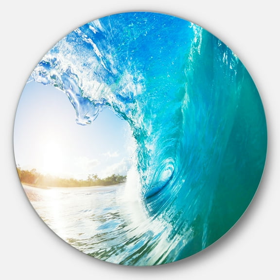 Designart 'Blue Waves Arch' Disc Seascape Photography Circle Metal Wall Art