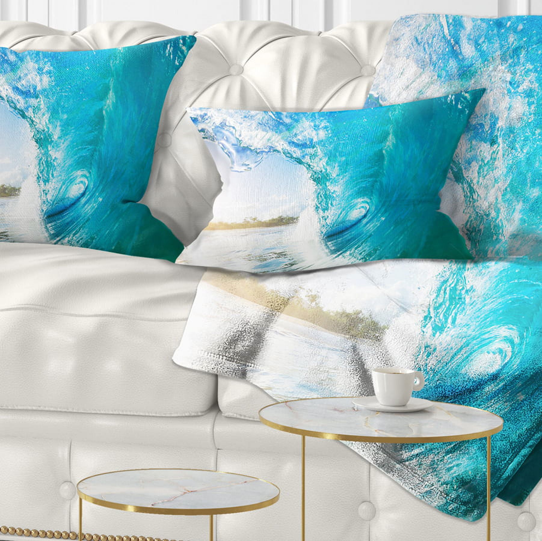 Designart Blue Waves Arch - Seascape Photography Throw Pillow - 12x20