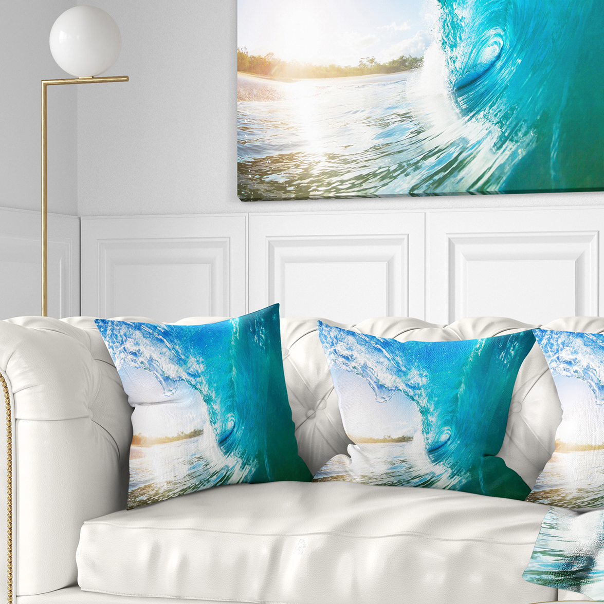 Designart Blue Waves Arch - Seascape Photography Throw Pillow - 18x18