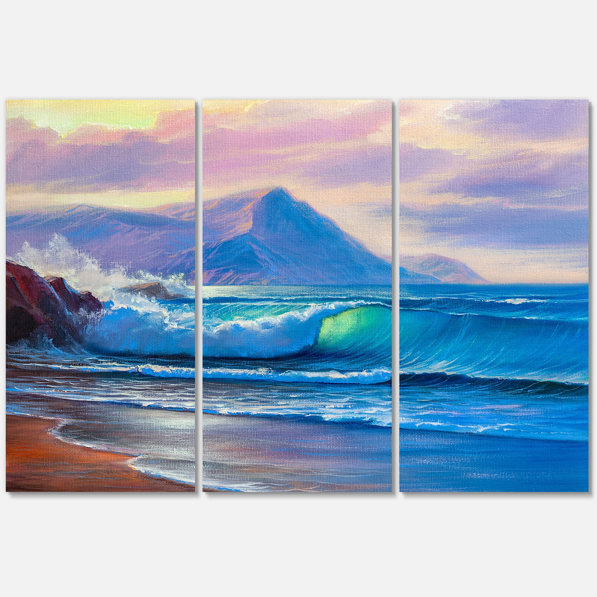 Designart ' Blue Waves Breaking At The Beach Landscape I ' Nautical & Coastal Canvas Wall Art Print