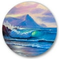 thumbnail image 1 of Designart 'Blue Waves Breaking At The Beach Landscape I' Nautical & Coastal Circle Metal Wall Art 36x36 - Disc of 36, 1 of 5