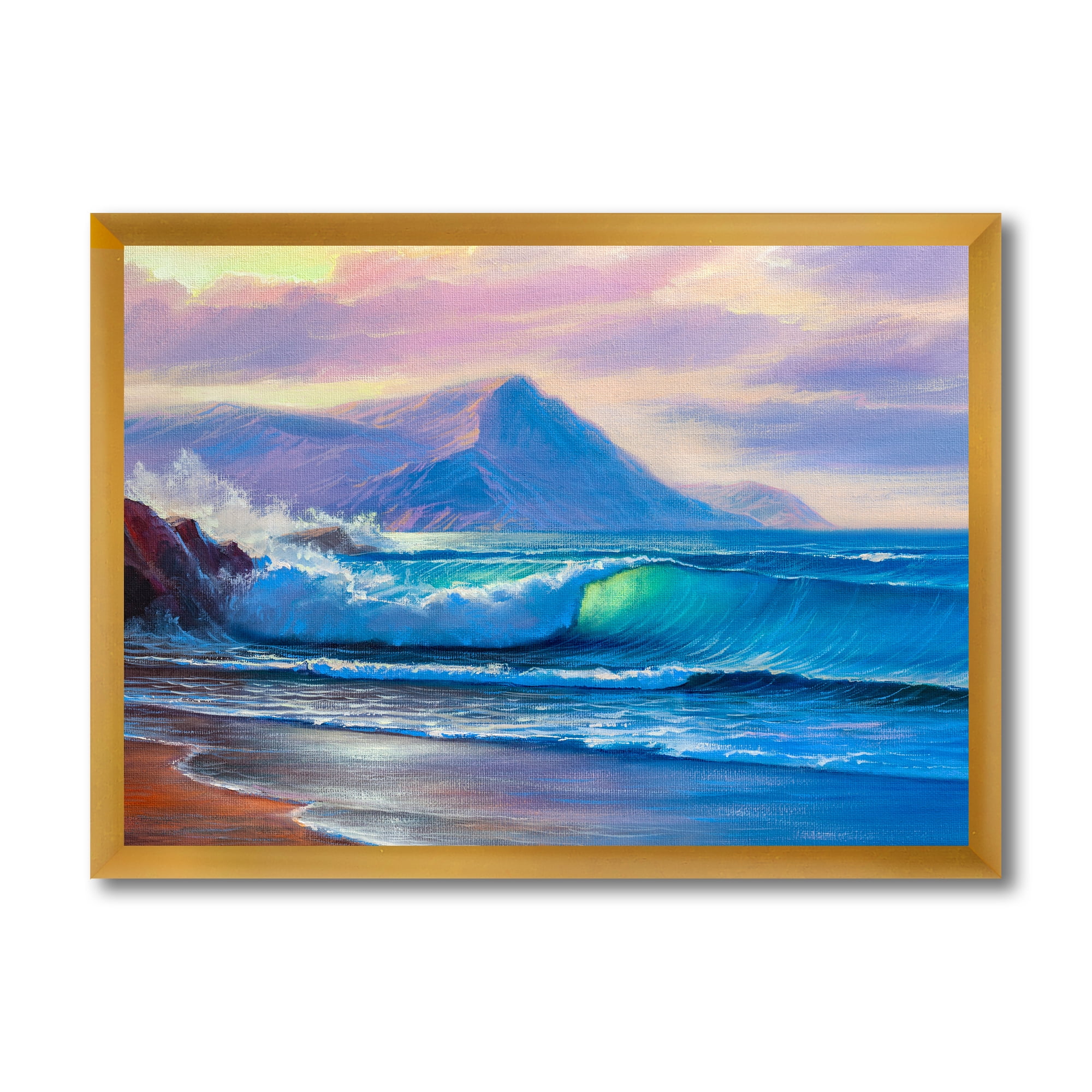 Designart 'Blue Waves Breaking At The Beach Landscape I' Nautical & Coastal Framed Art Print