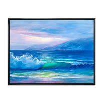 Designart 'Blue Waves Breaking At The Beach Landscape II' Nautical & Coastal Framed Canvas Wall Art Print