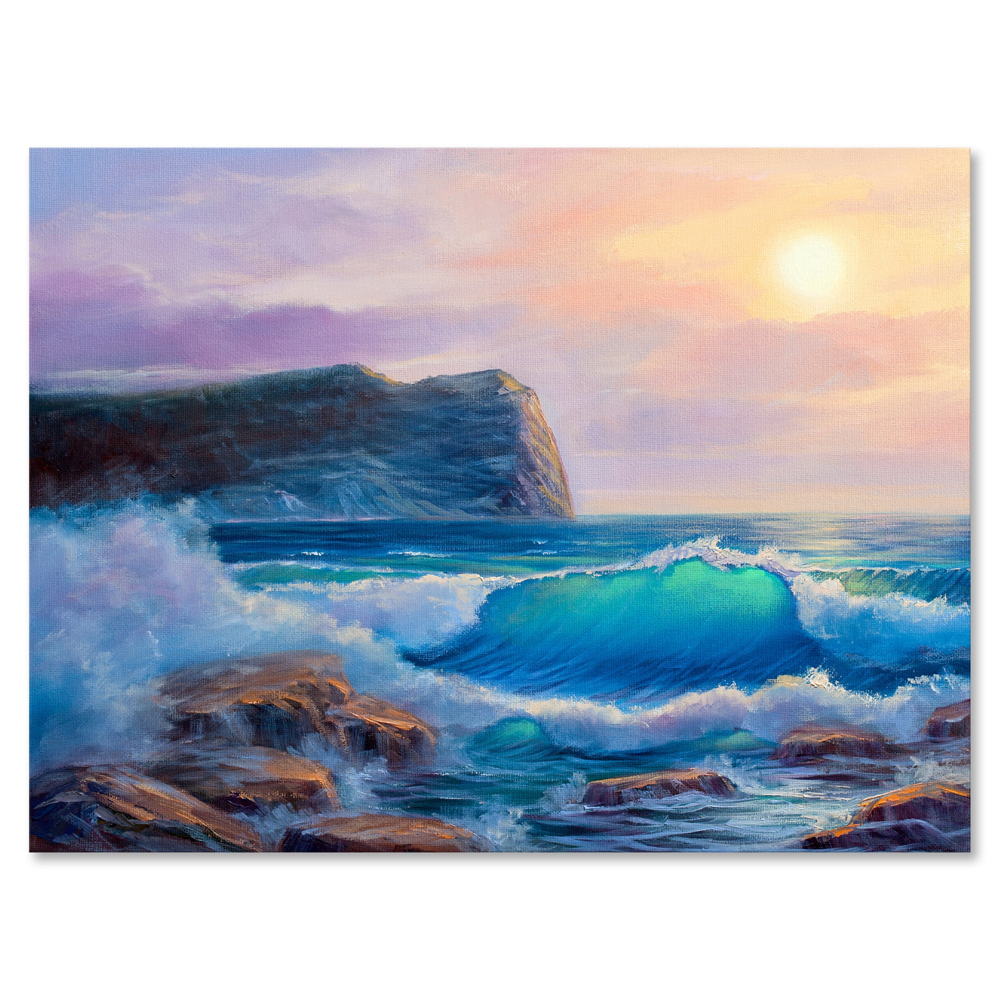 Designart ' Blue Waves Breaking At The Beach Landscape III ' Nautical & Coastal Canvas Wall Art Print
