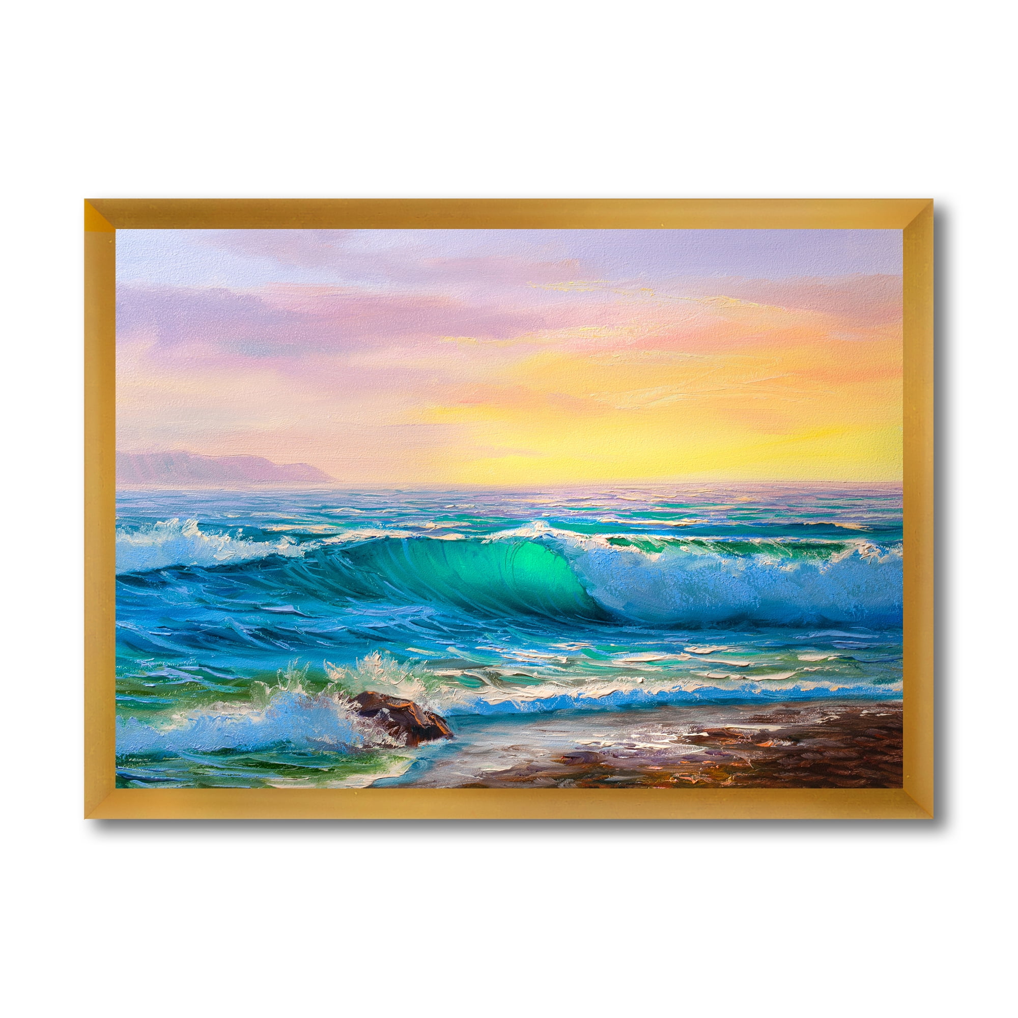 Designart 'Blue Waves Breaking At The Beach Landscape IV' Nautical & Coastal Framed Art Print