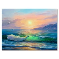 Designart ' Blue Waves Breaking At The Beach Landscape V ' Nautical & Coastal Canvas Wall Art Print