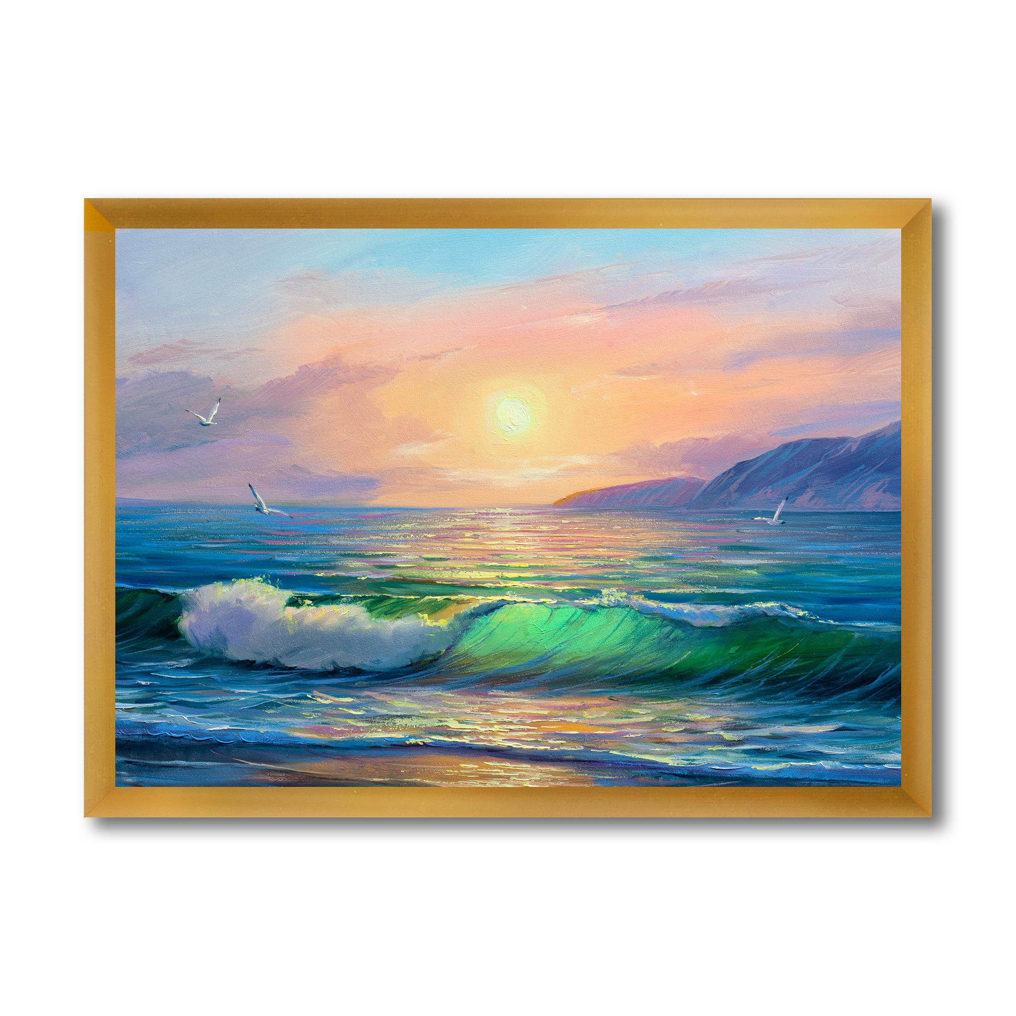 Designart 'Blue Waves Breaking At The Beach Landscape V' Nautical & Coastal Framed Art Print