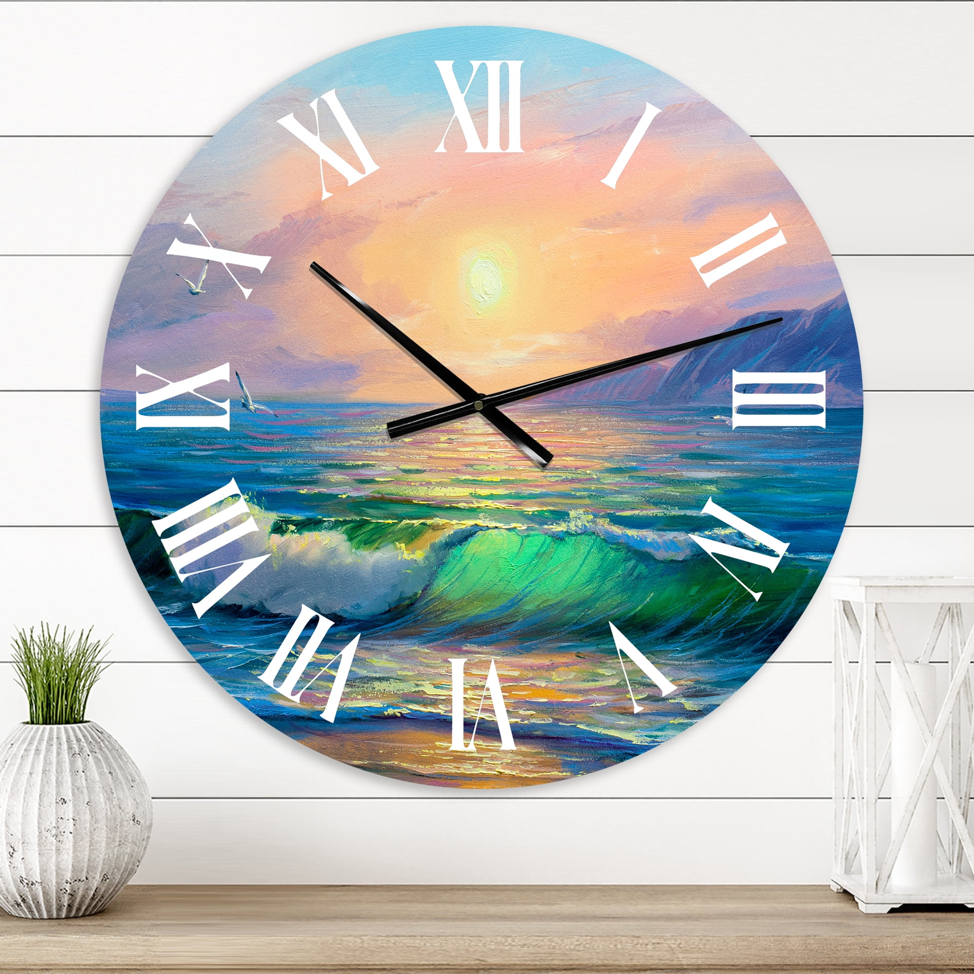 Designart 'Blue Waves Breaking At The Beach V' Nautical & Coastal Wall Clock