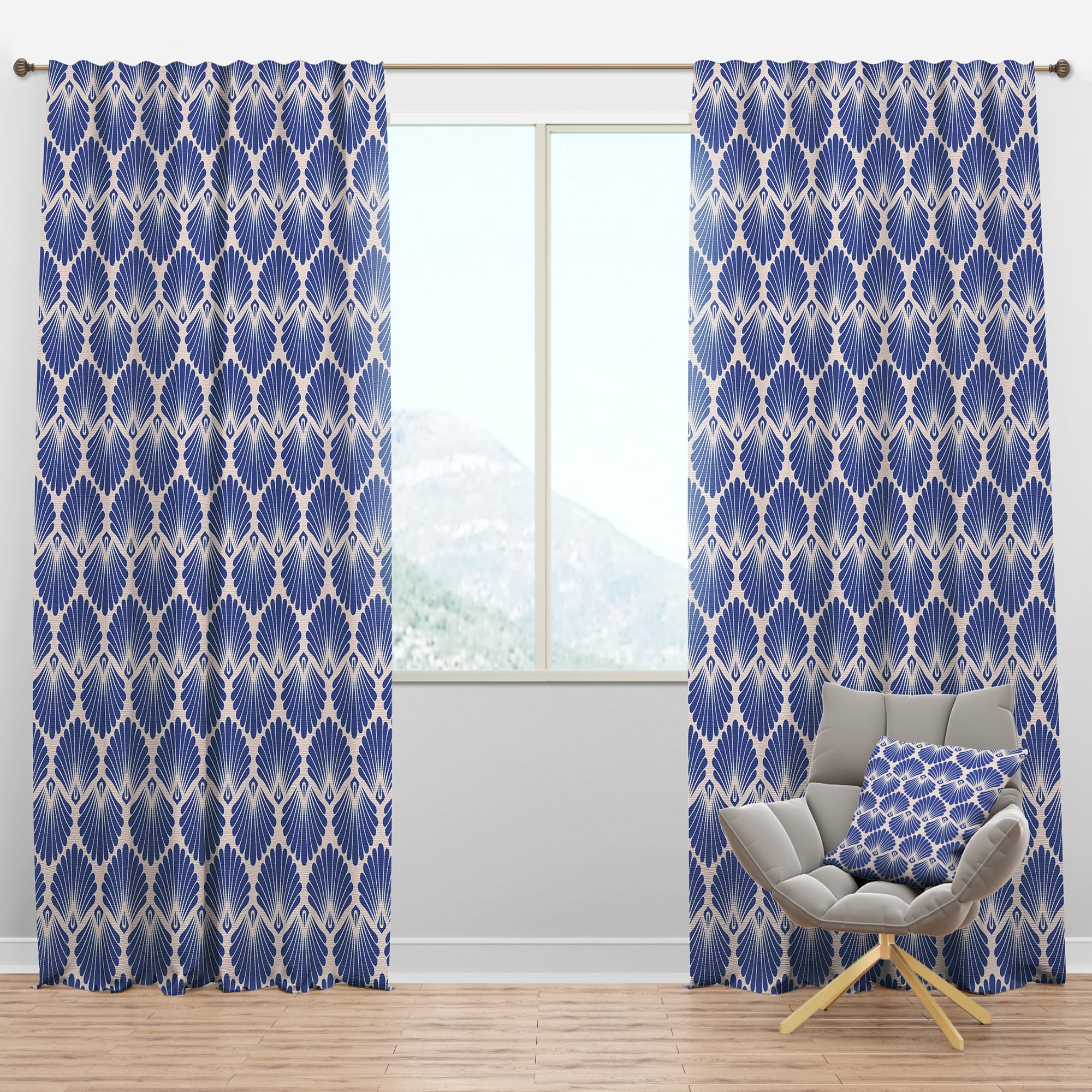 Designart 'Blue Waves Retro Pattern' Mid-Century Modern Blackout Curtain Panel