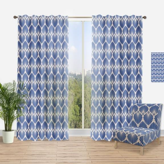 Designart 'Blue Waves Retro Pattern' Mid-Century Modern Curtain Panel