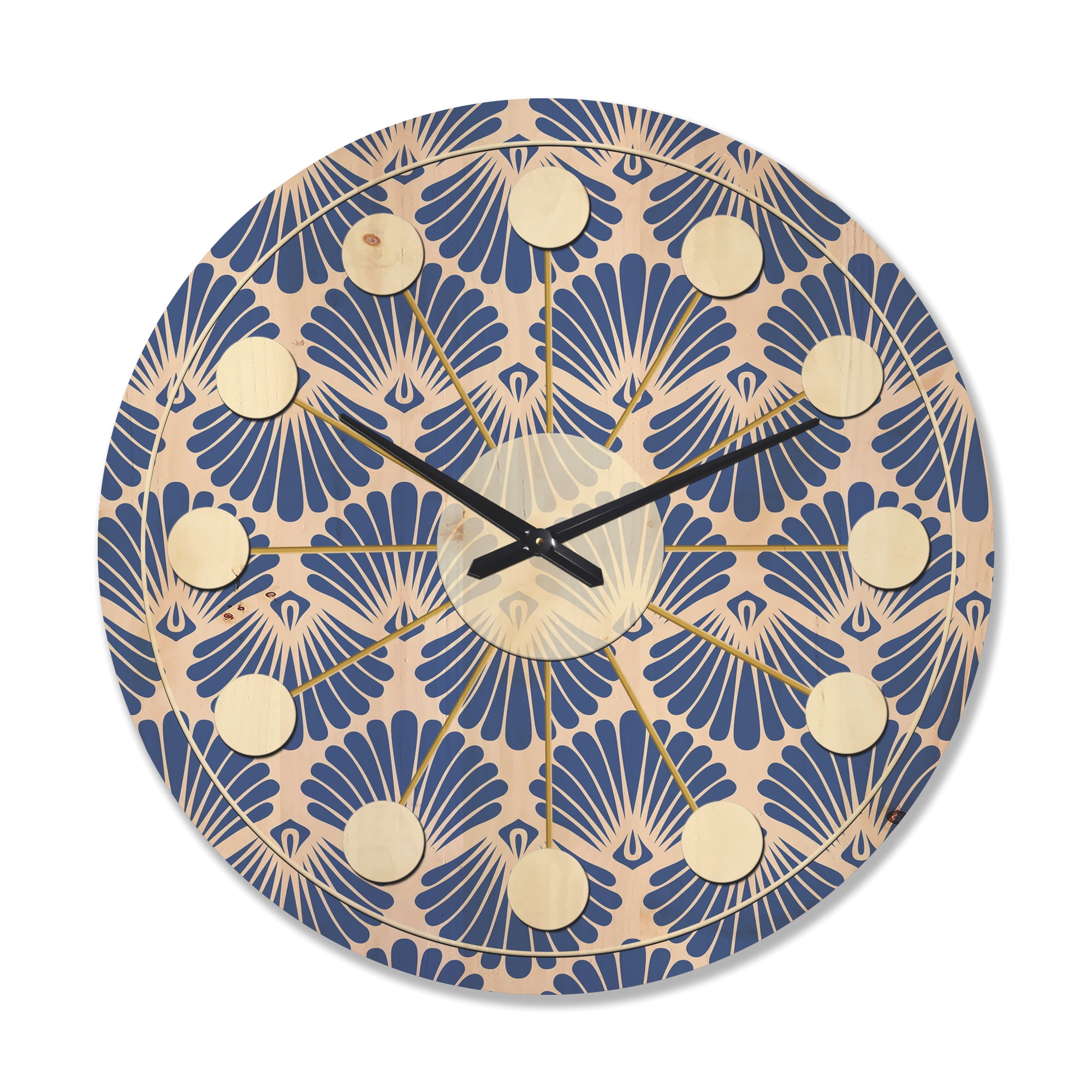 Designart 'Blue Waves Retro Pattern' Mid-Century Modern Wood Wall Clock