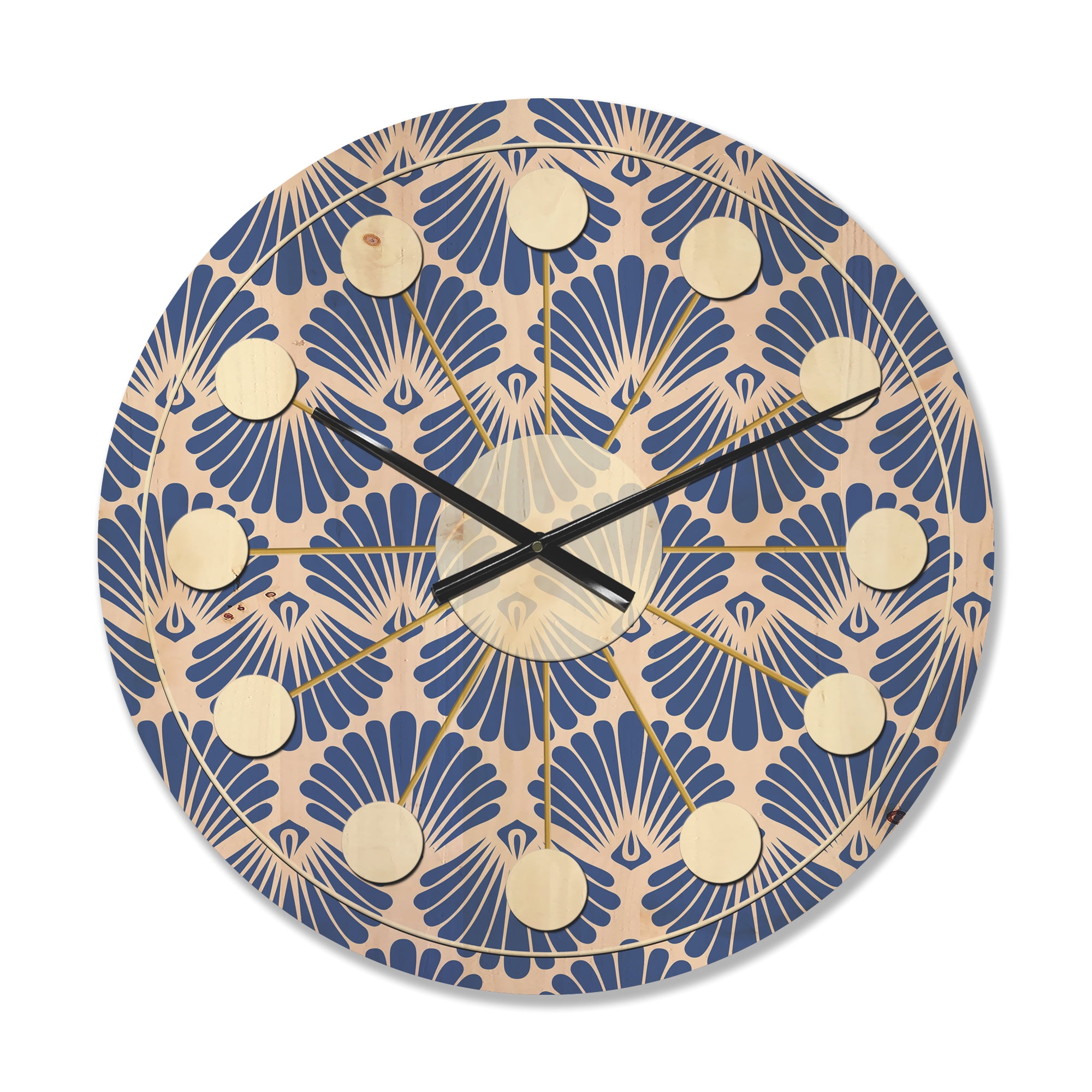 Designart 'Blue Waves Retro Pattern' Mid-Century Modern Wood Wall Clock