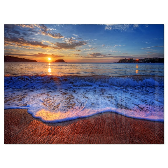 Designart 'Blue Waves on Sandy Beach' Metal Wall Art