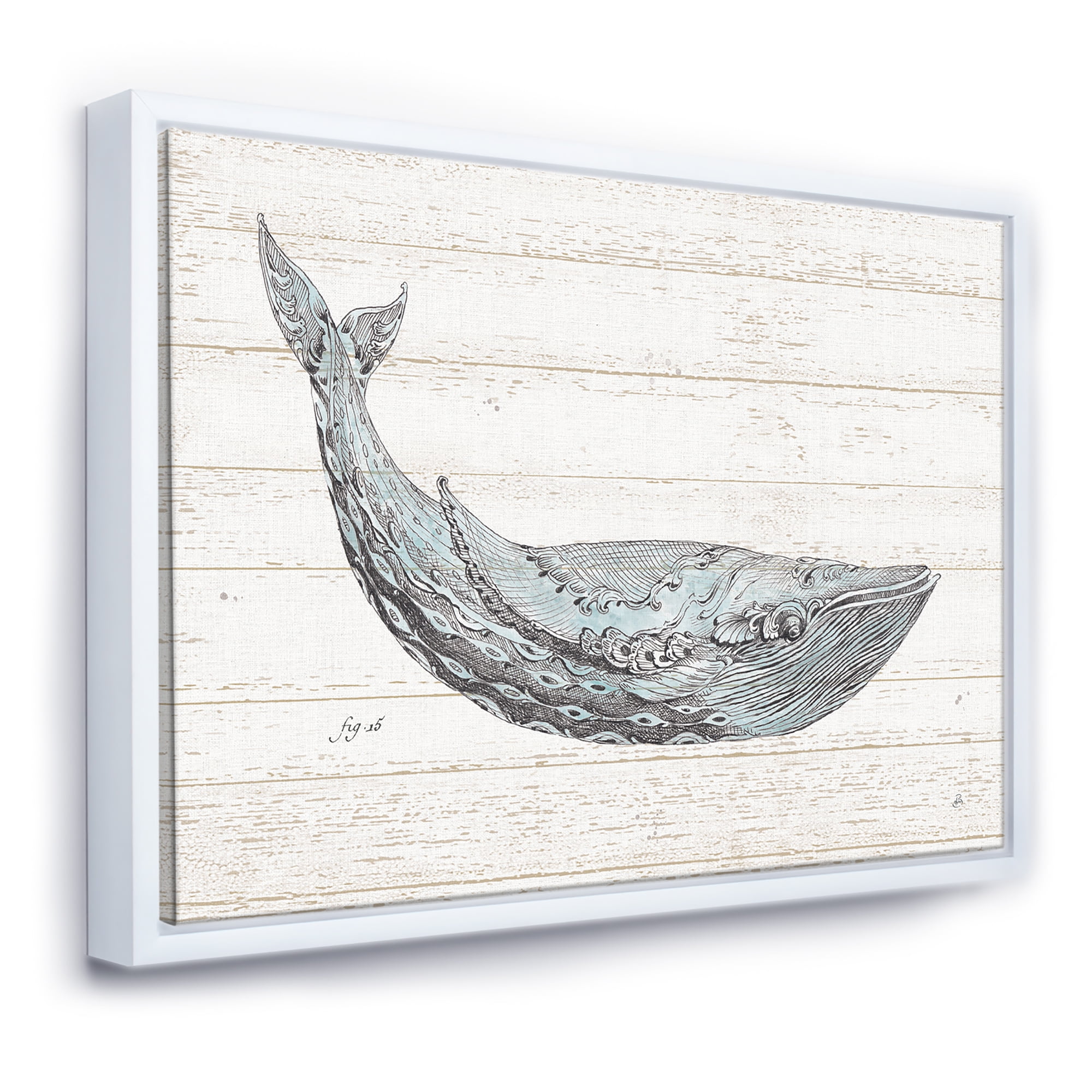 Designart ' Blue Whale Handpainted Watercolor ' Nautical & Coastal Framed Canvas