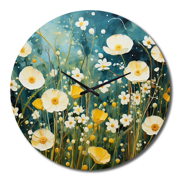 Designart "Blue White Buttercups Buttercup Meadow" Floral Oversized Wall Clock