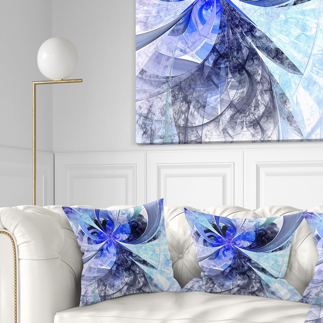 Designart Blue White Fractal Flower Pattern - Floral Throw Pillow - 18x18