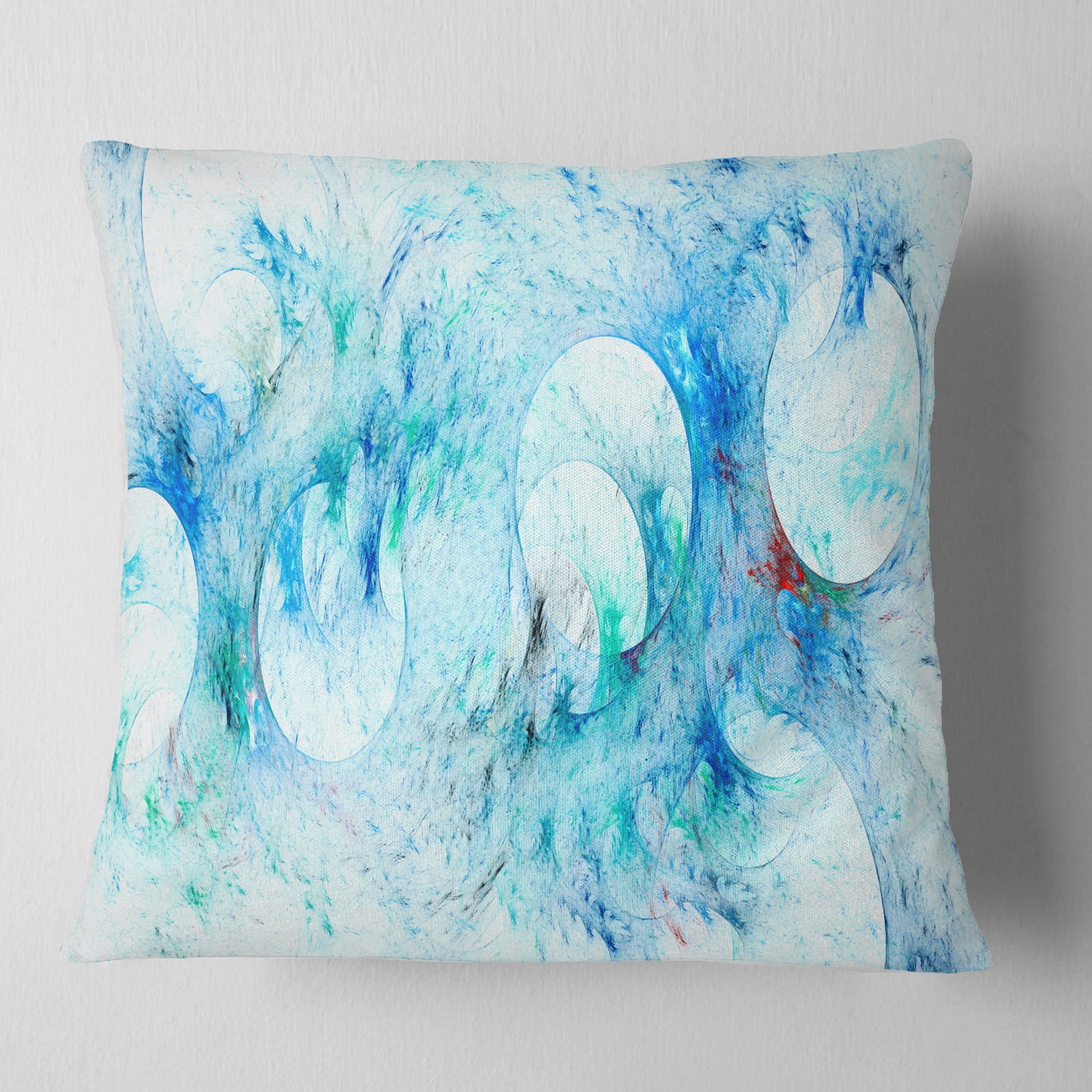 Designart Blue White Fractal Glass Texture - Abstract Throw Pillow - 16x16