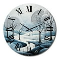 thumbnail image 1 of Designart "Blue White Modern Scandinavian Winter Painting II" Landscapes Oversized Wall Clock, 1 of 5