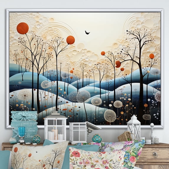 Designart "Blue White Modern Scandinavian Winter Painting IV" Modern-Scandinavian Floater Framed Canvas Art Print