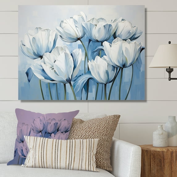Designart "Blue-White Tulip Artistry I" Tulips Wall Art Living Room