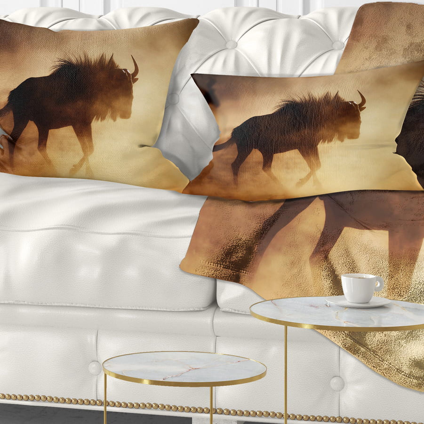 Designart Blue Wildebeest Running in Dust - African Throw Pillow - 12x20