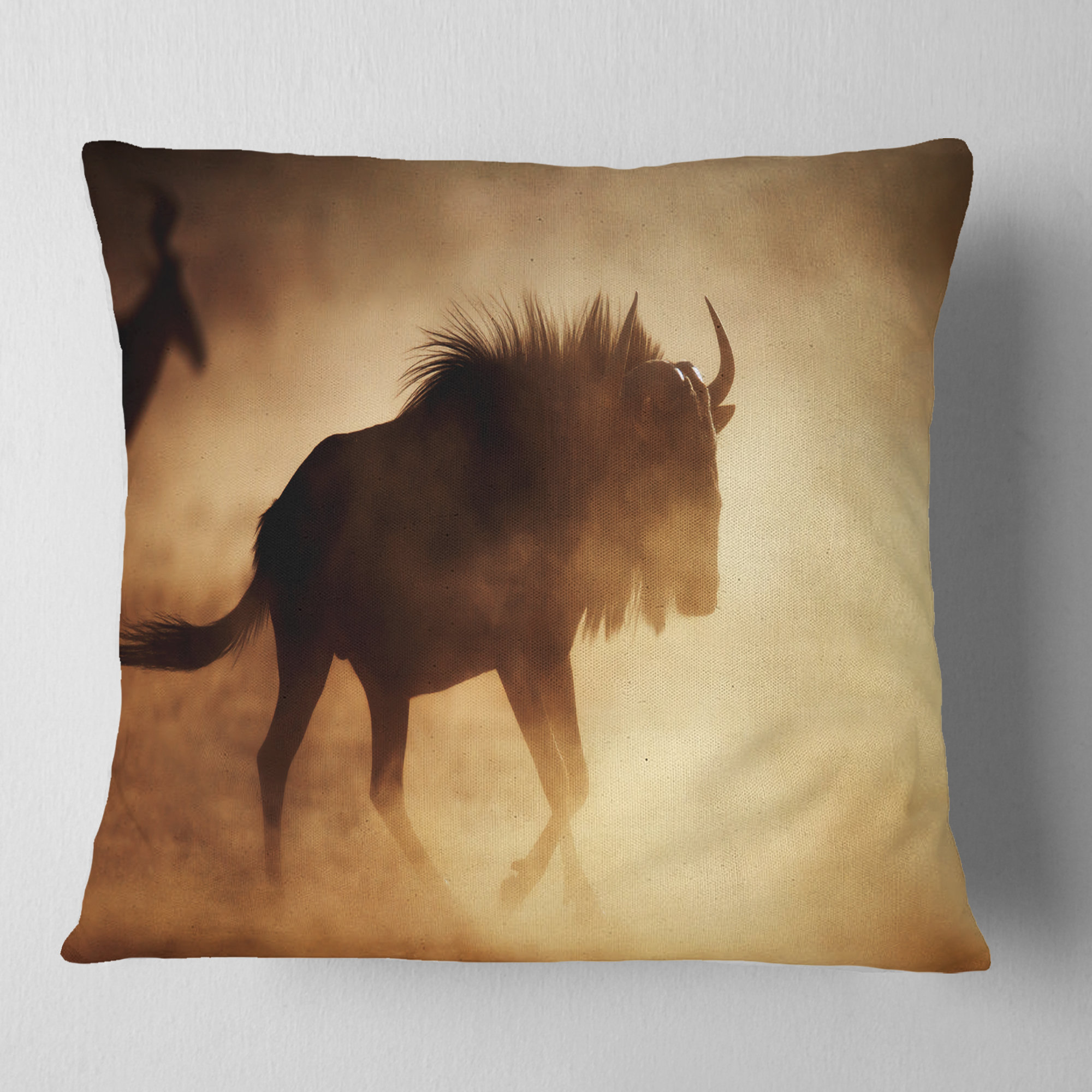 Designart Blue Wildebeest Running in Dust - African Throw Pillow - 18x18