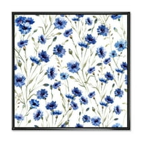 Designart 'Blue Wildflowers With Green Leaves On White' Traditional Framed Canvas Wall Art Print