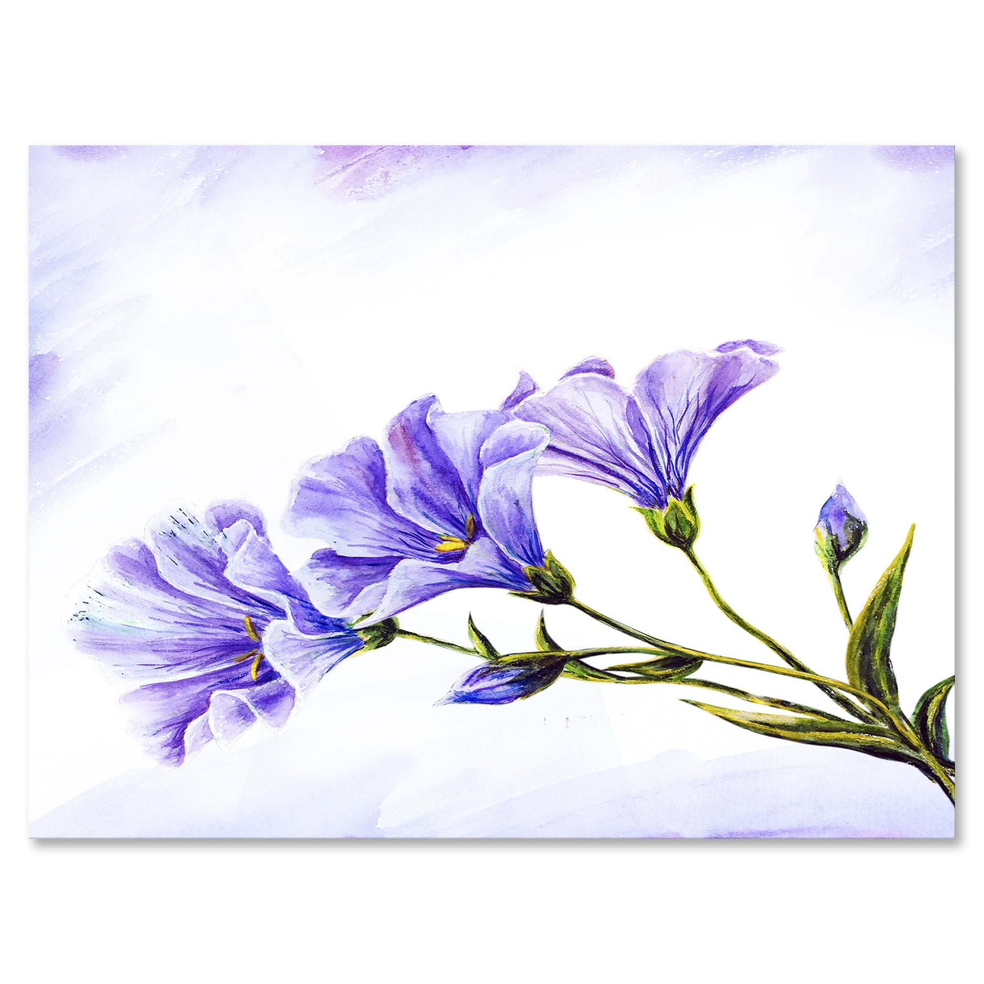 Designart ' Blue Wildflowers With Leaves II ' Traditional Canvas Wall Art Print