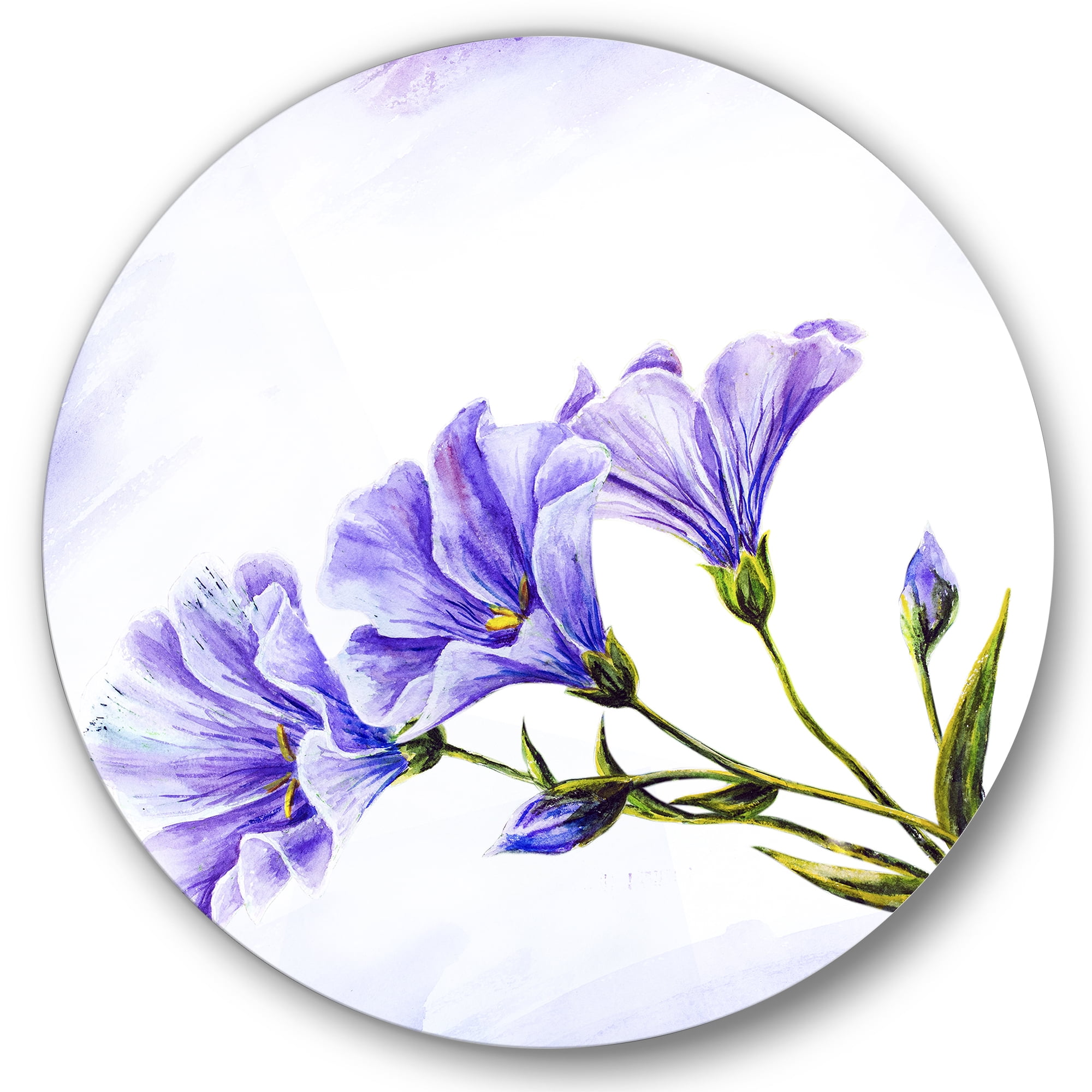 Designart 'Blue Wildflowers With Leaves II' Traditional Circle Metal Wall Art 36x36 - Disc of 36