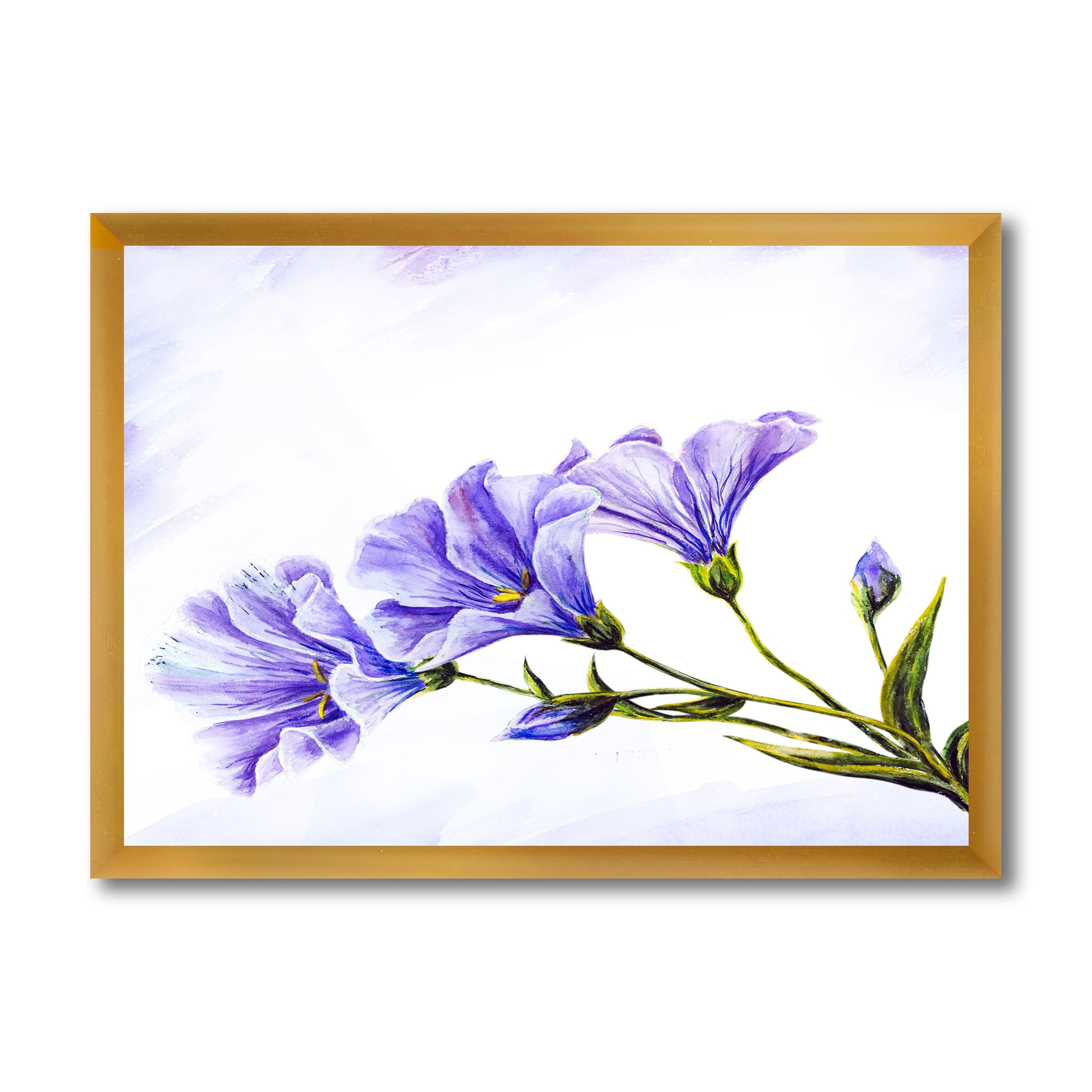Designart 'Blue Wildflowers With Leaves II' Traditional Framed Art Print