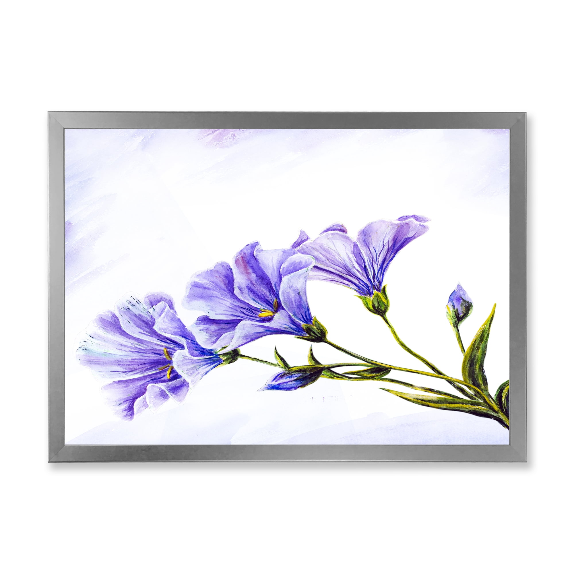 Designart 'Blue Wildflowers With Leaves II' Traditional Framed Art Print