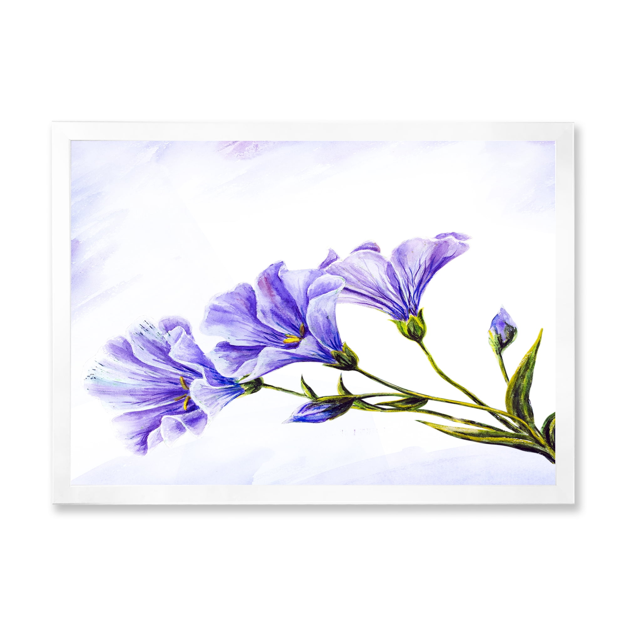 Designart 'Blue Wildflowers With Leaves II' Traditional Framed Art Print