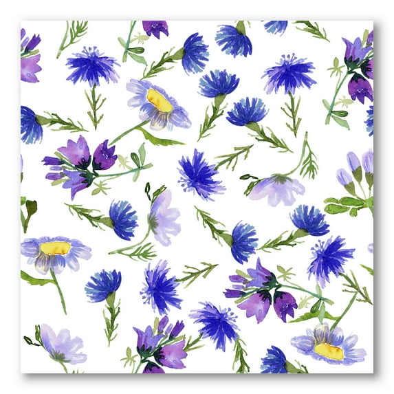 Designart ' Blue Wildflowers With Leaves III ' Traditional Canvas Wall Art Print