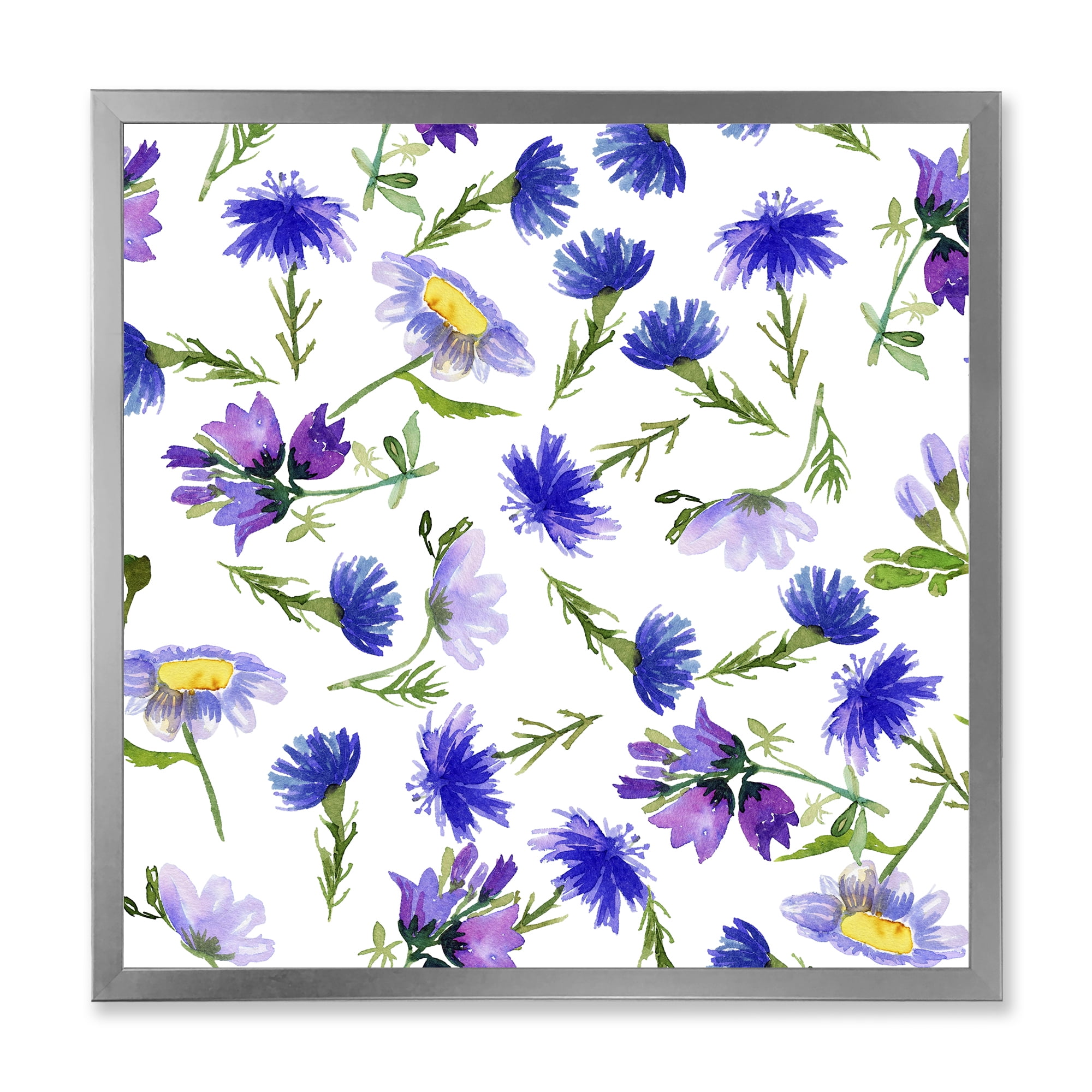 Designart 'Blue Wildflowers With Leaves III' Traditional Framed Art Print