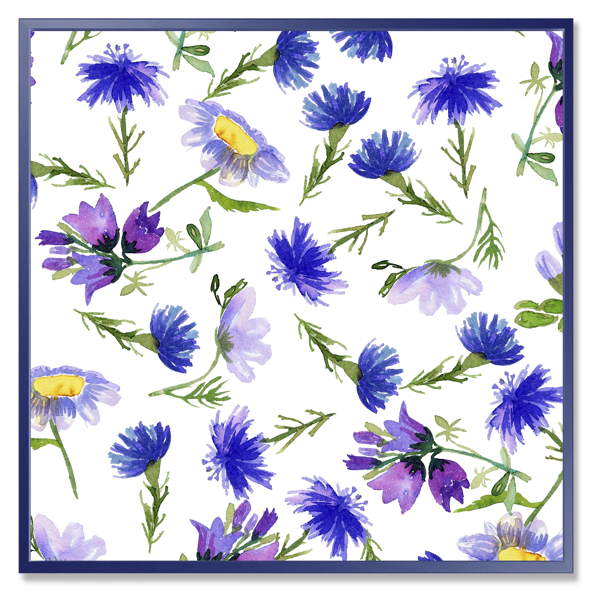 Designart 'Blue Wildflowers With Leaves III' Traditional Framed Canvas Wall Art Print