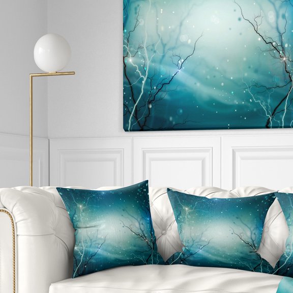 Designart Blue Winter Fantasy Forest - Landscape Photo Throw Pillow - 16x16