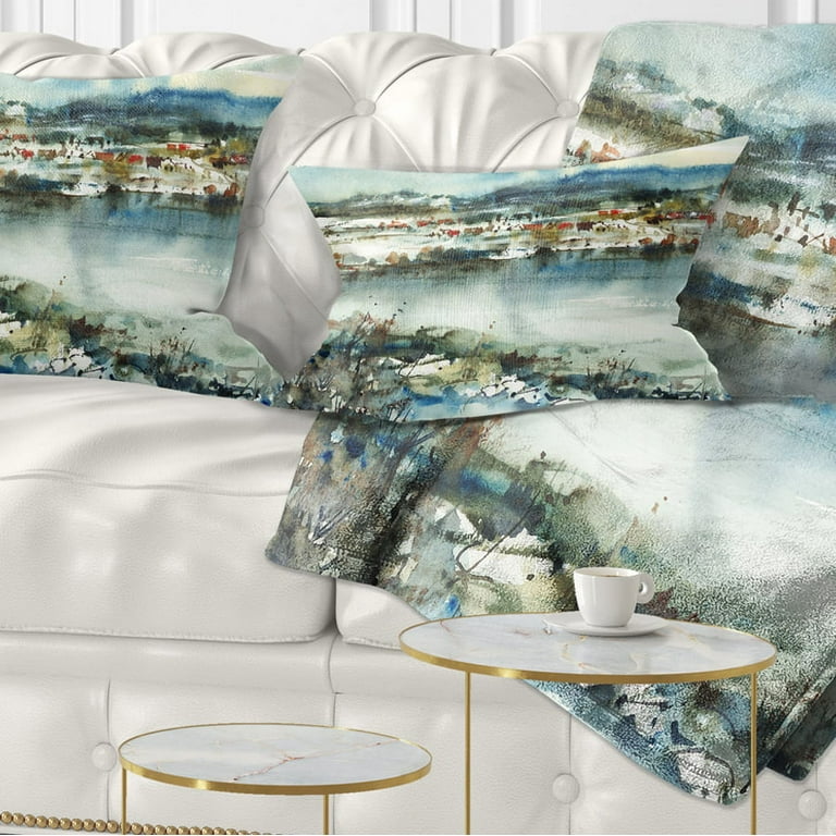 Designart Blue Winter Lake Watercolor Landscape Painting Throw