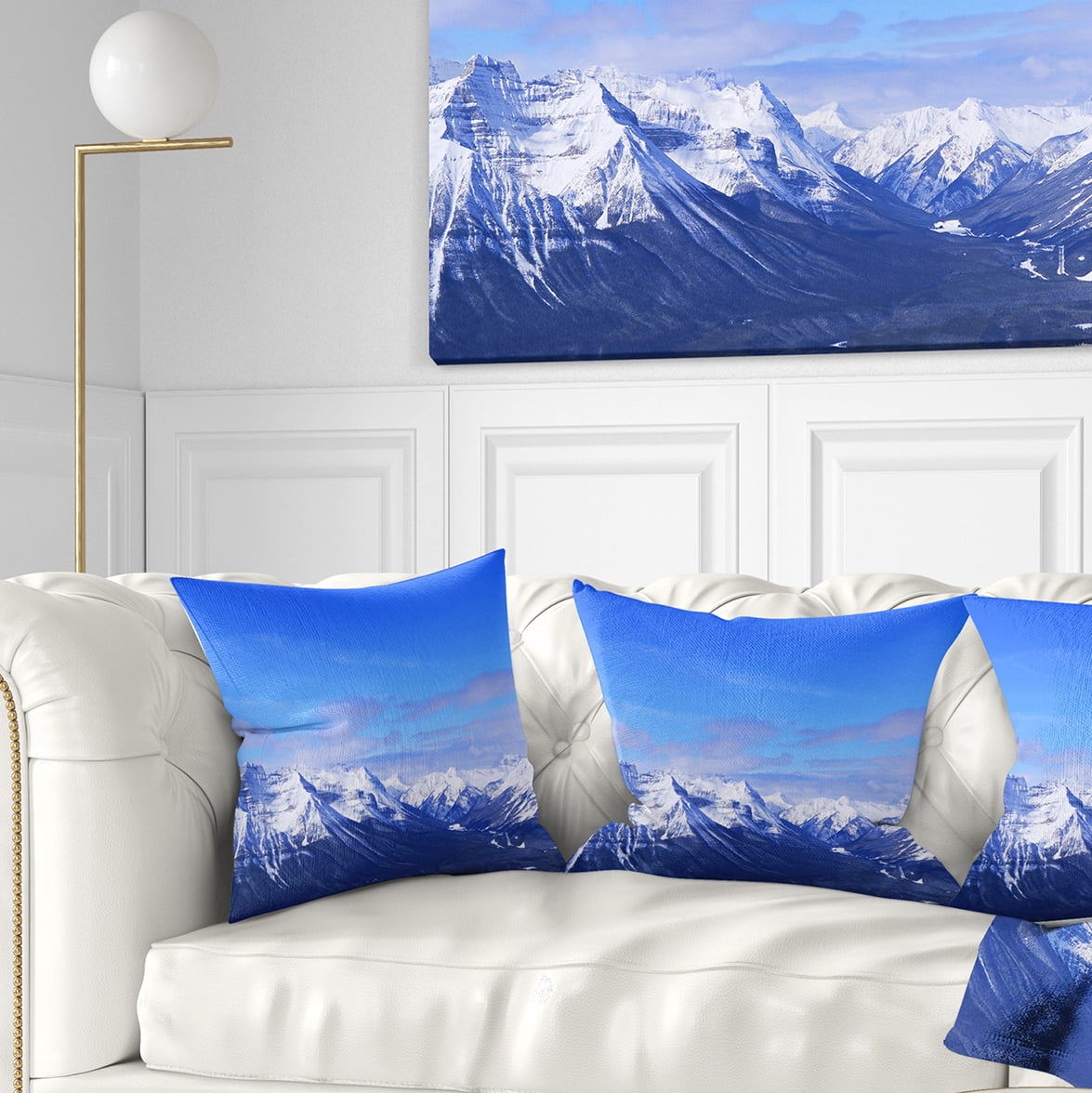Designart Blue Winter Mountains - Landscape Photography Throw Pillow - 16x16