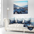 thumbnail image 1 of Designart Blue Wooden Boats in Lake - Boat Throw Pillow - 16x16, 1 of 1