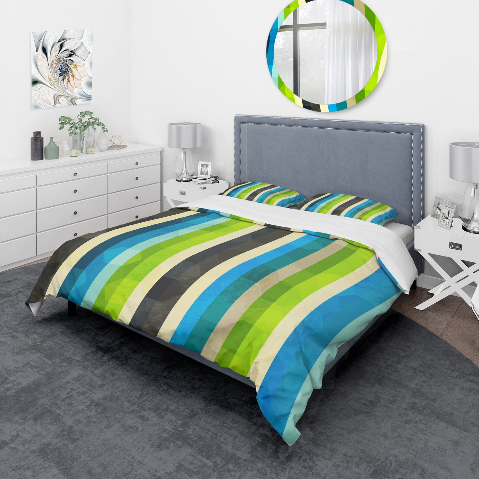 Designart 'Blue, Yellow, Blue, Green and Black Colored curves' Modern & Contemporary Duvet Cover Set