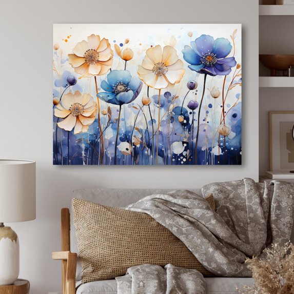 Designart "Blue Yellow Botanical Charm" Abstract Botanicals Metal Wall Decor