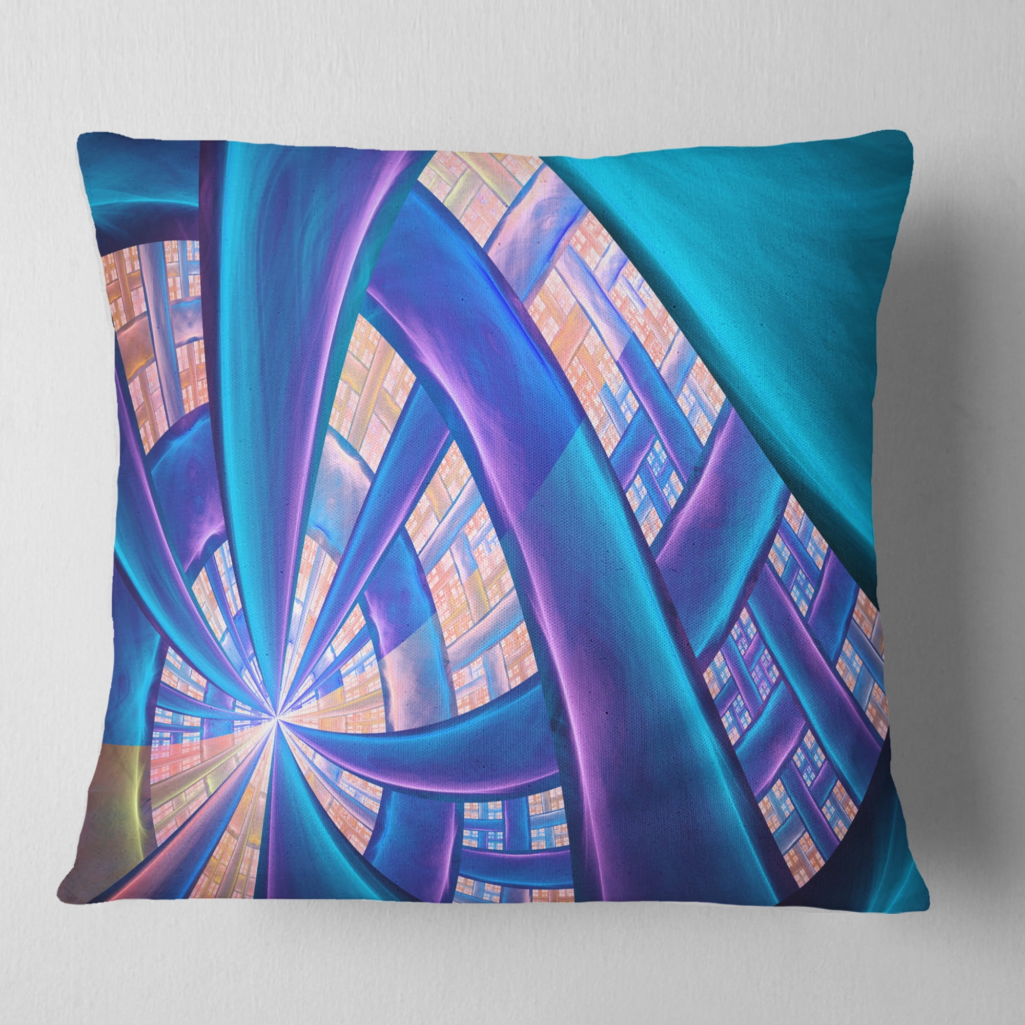 Designart Blue Yellow Fractal Stained Glass - Abstract Throw Pillow - 18x18
