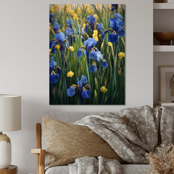 Designart "Blue Yellow Impression Of Iris Botanical Captivation" Floral Metal Art Print