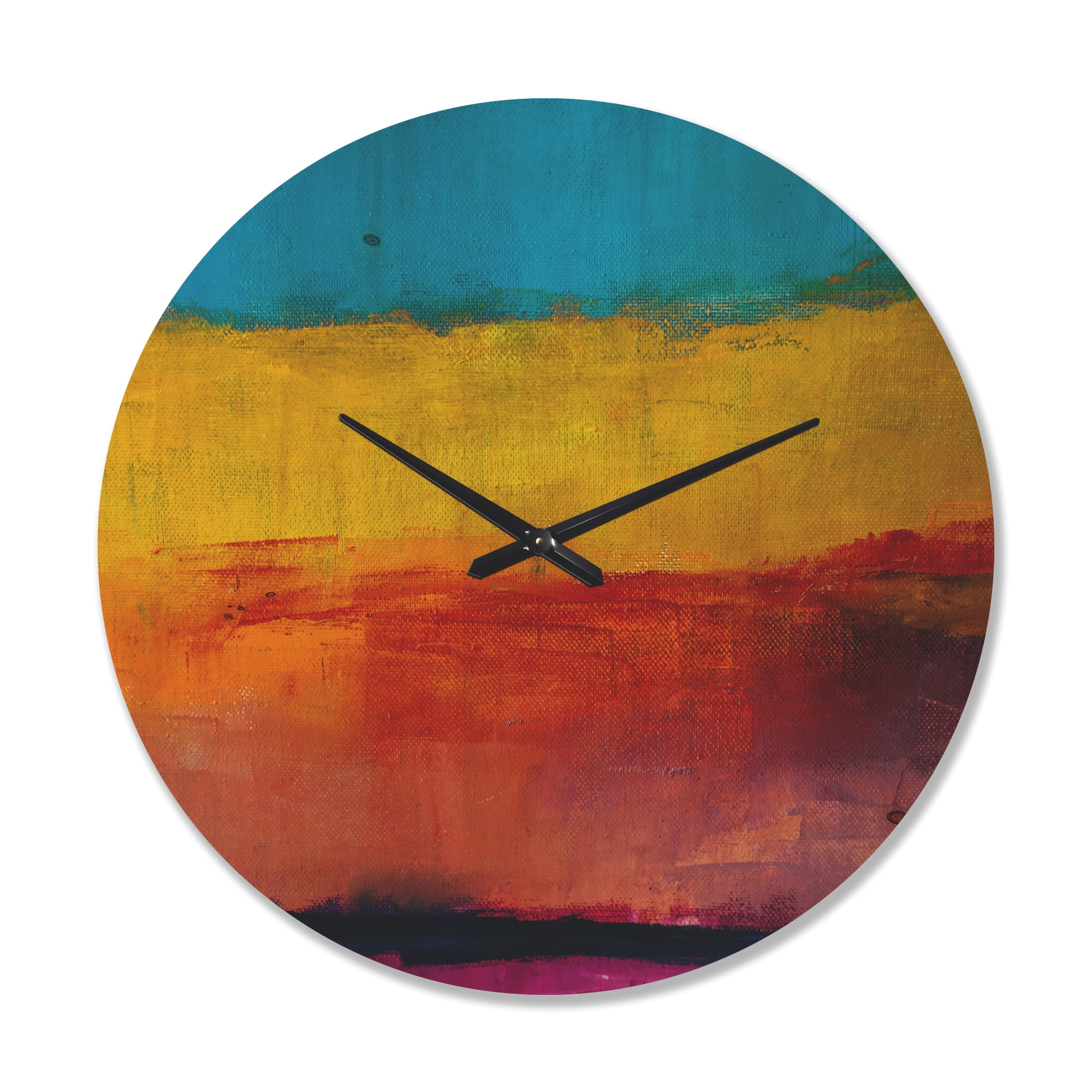 Designart 'Blue Yellow Orange in Abstract' Modern Wood Wall Clock