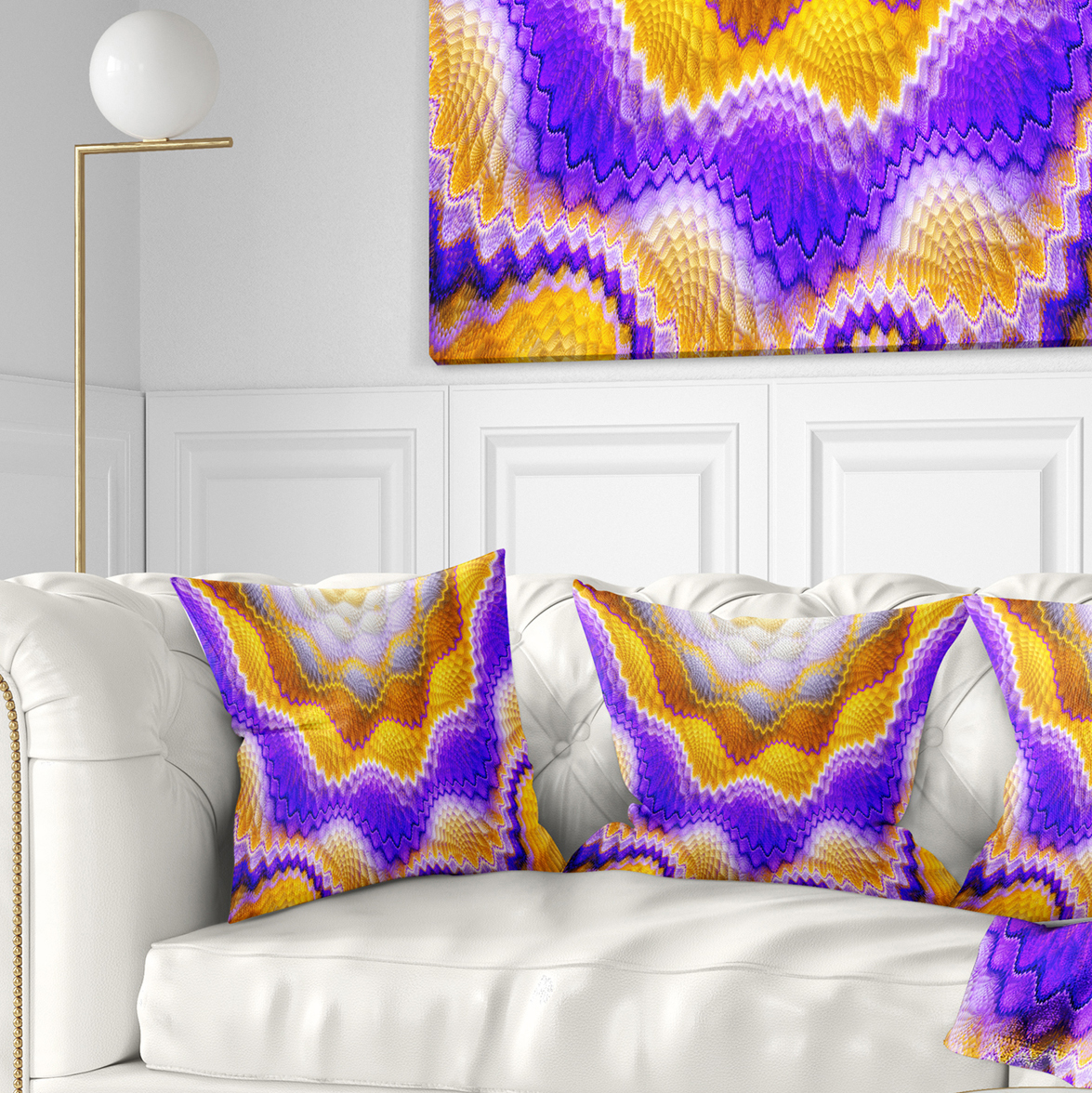 Designart Blue Yellow Snake Skin Flower - Abstract Throw Pillow - 16x16