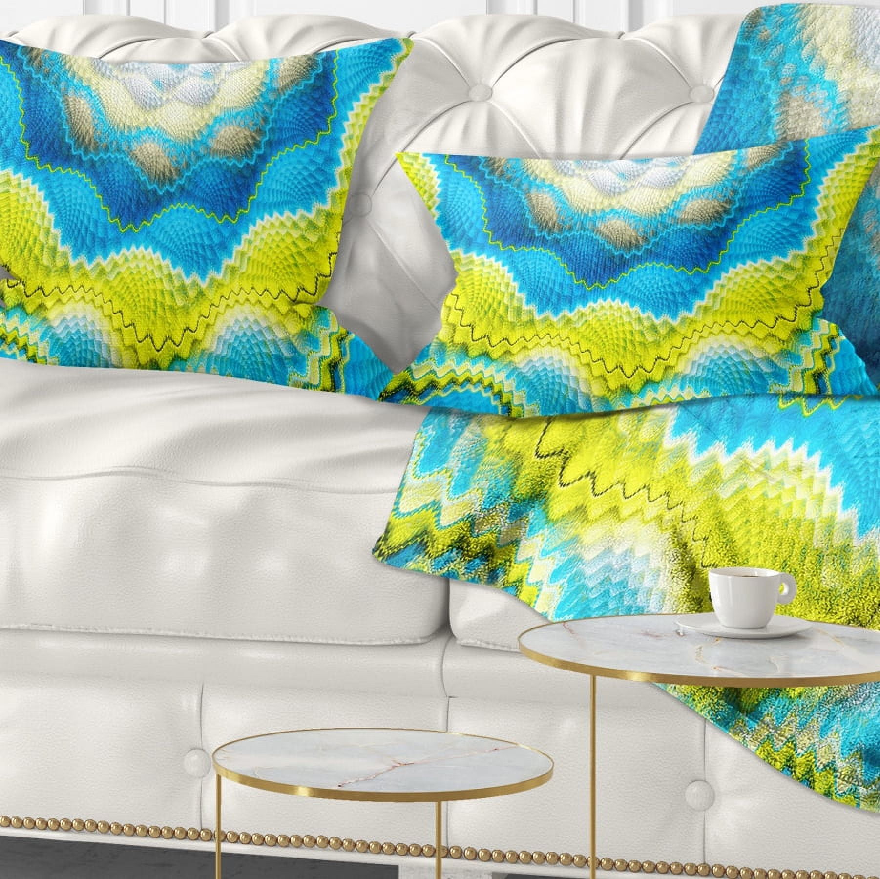 Designart Blue Yellow Spiral Snake Skin - Floral Throw Pillow - 12x20