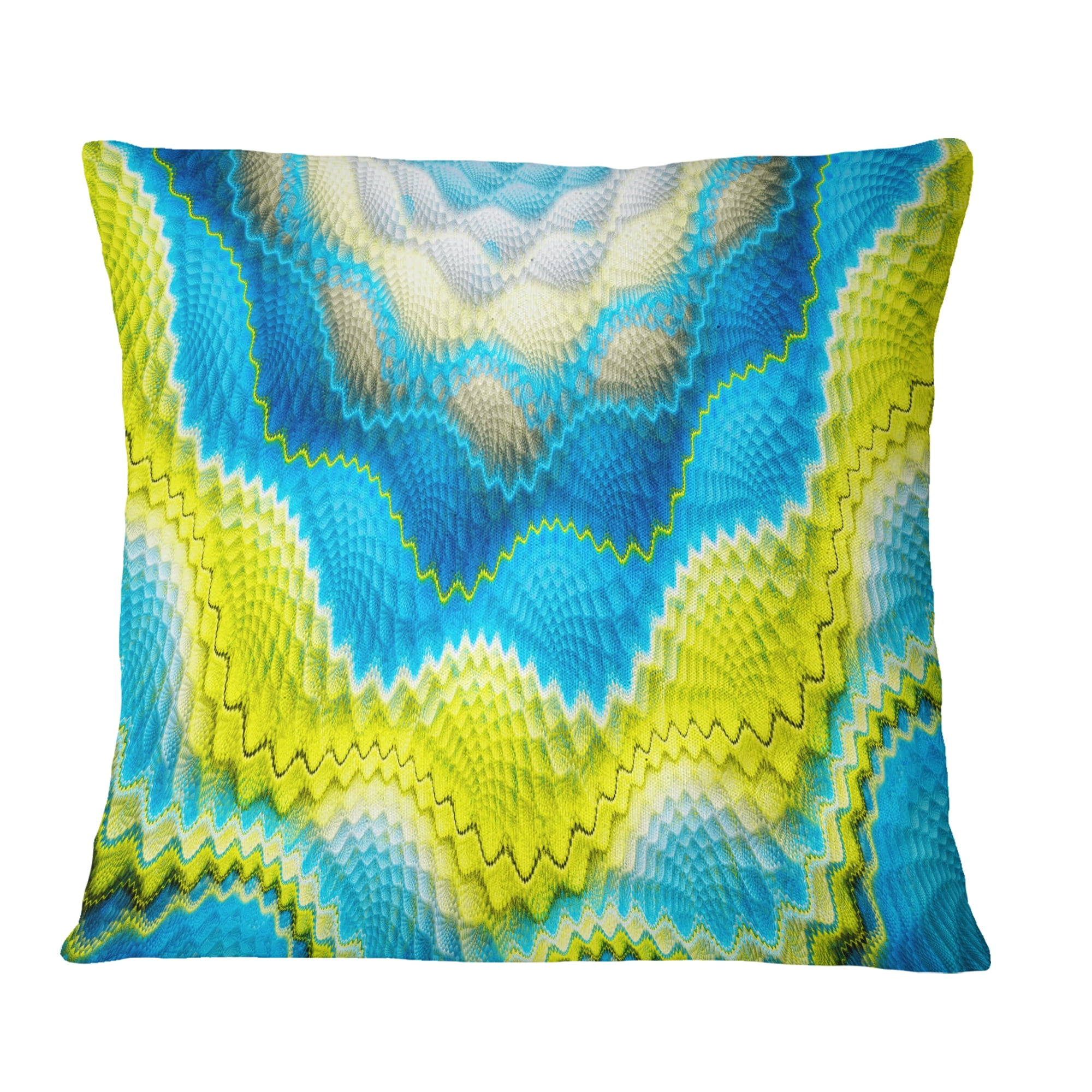 Designart Blue Yellow Spiral Snake Skin - Floral Throw Pillow - 16x16