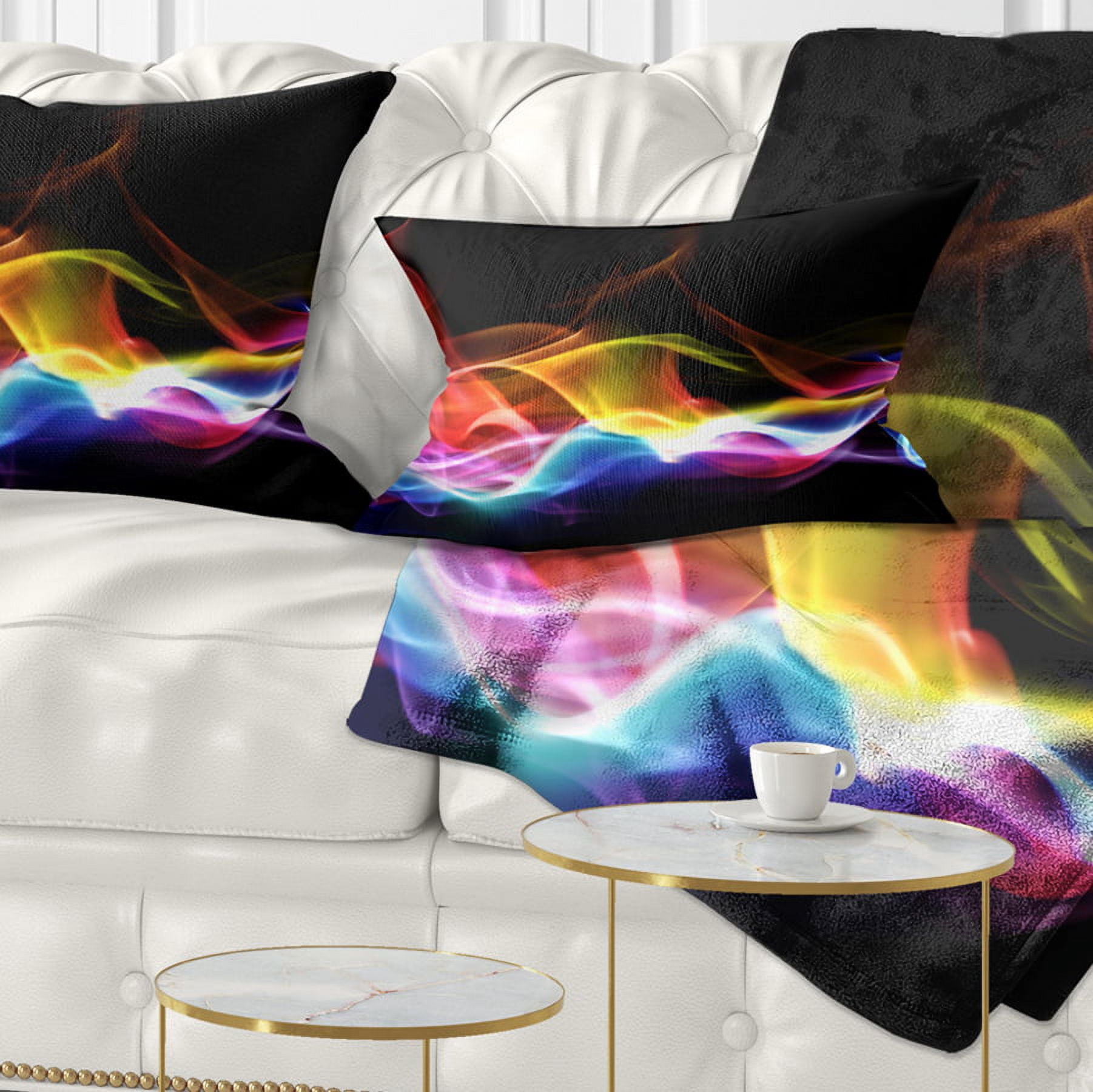 Designart Blue Yellow Waves in Black - Abstract Throw Pillow - 12x20