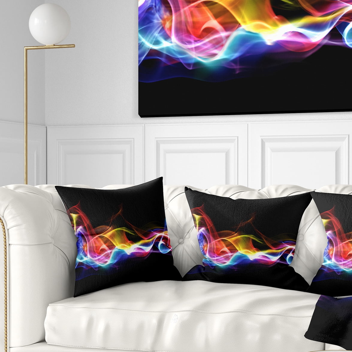 Designart Blue Yellow Waves in Black - Abstract Throw Pillow - 18x18