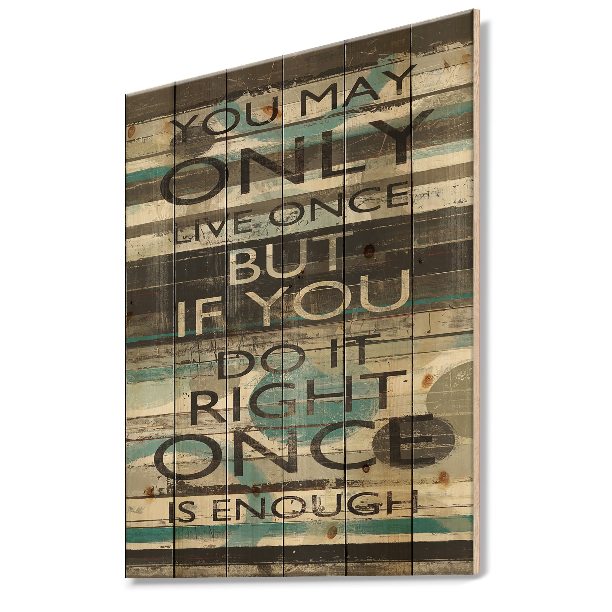 Designart 'Blue Zephyr Quote I ' Cottage Inspirational Print on Natural Pine Wood